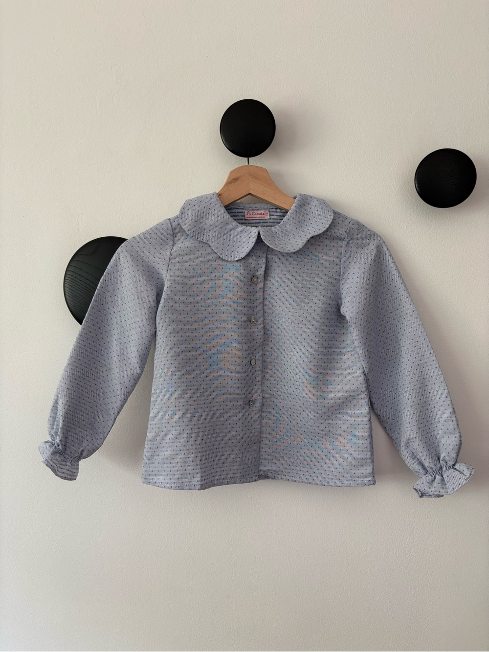 Girls' Light Blue Polka Dot Peter Pan Collar Shirt